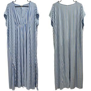 Lake Seafarer Blue Stripe DreamKnit Stretch‎ Jersey Caftan Coastal Preppy Lounge